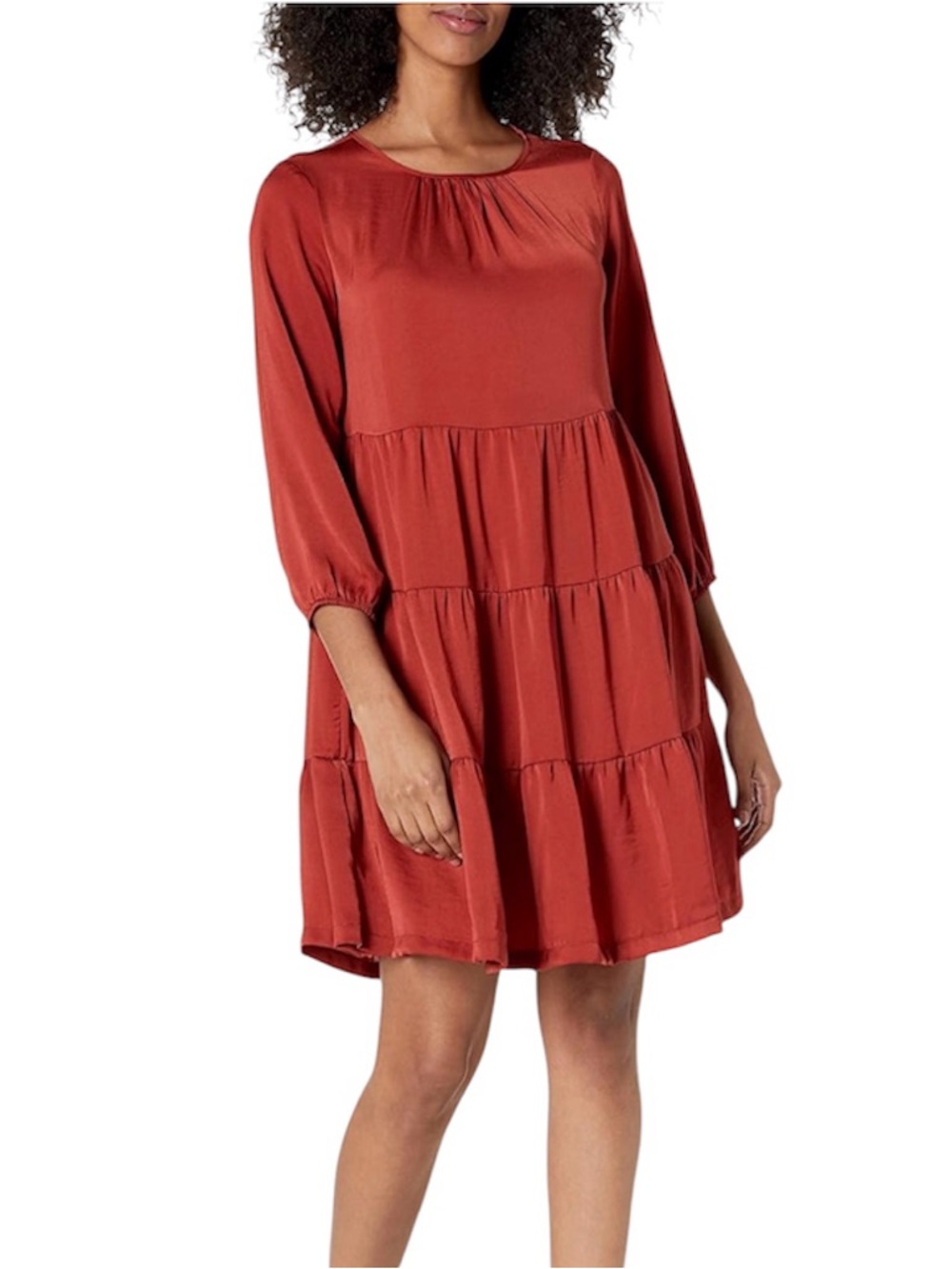Tommy Hilfiger Rust Burnt Orange Tiered Mini Dress Long Sleeve Babydoll Boho